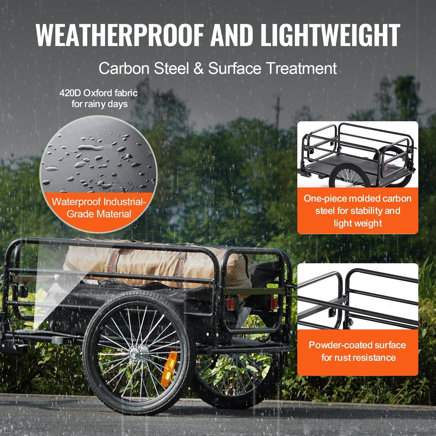 Heavy-Duty Foldable Bike Cargo Trailer, 72.5 kg Load, Universal Hitch