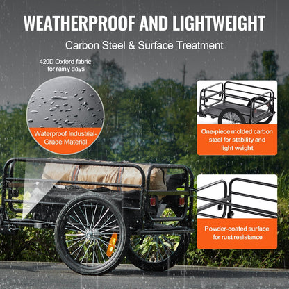 Heavy-Duty Foldable Bike Cargo Trailer, 72.5 kg Load, Universal Hitch