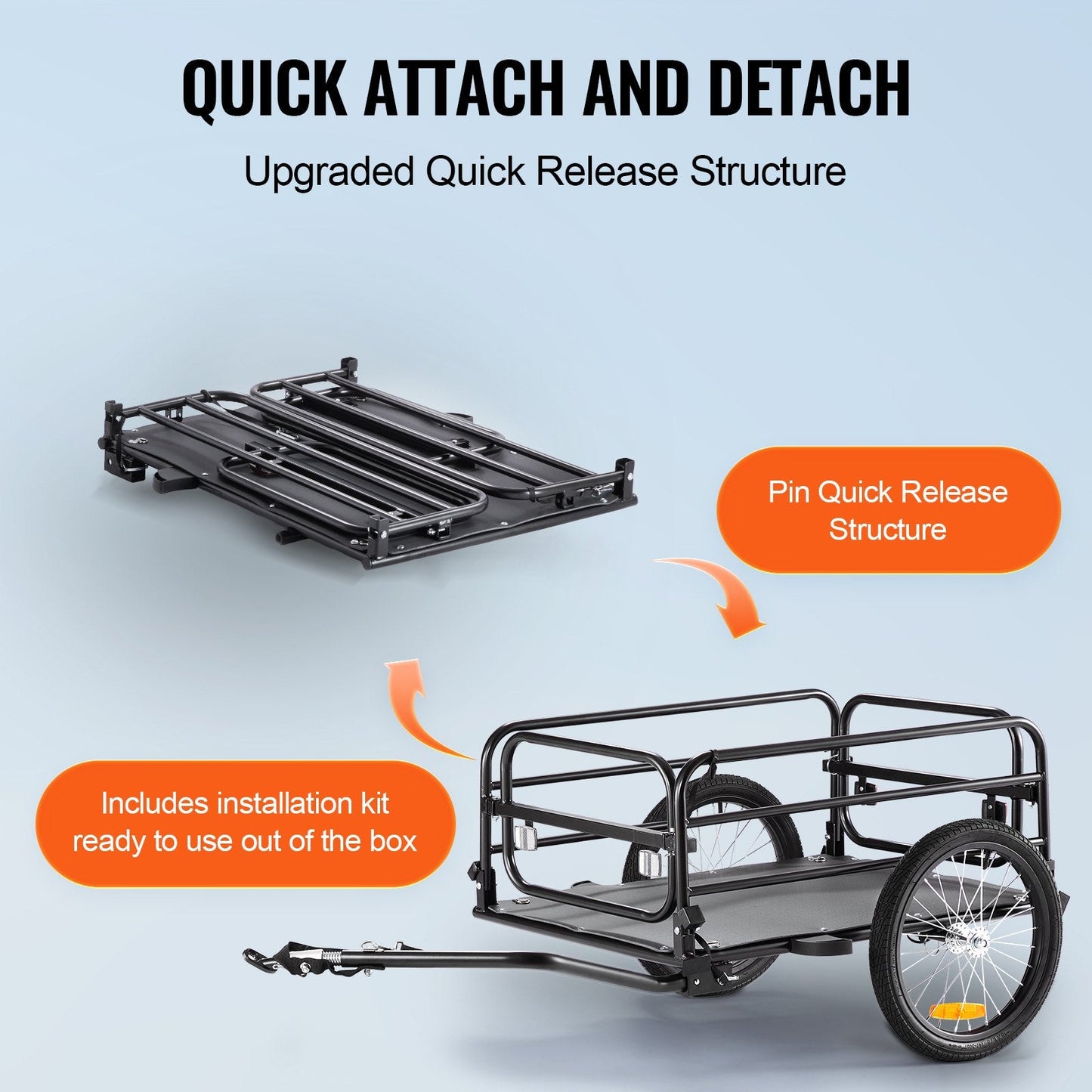 Heavy-Duty Foldable Bike Cargo Trailer, 72.5 kg Load, Universal Hitch