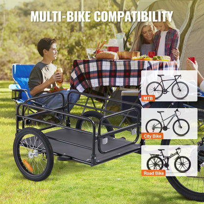 Heavy-Duty Foldable Bike Cargo Trailer, 72.5 kg Load, Universal Hitch