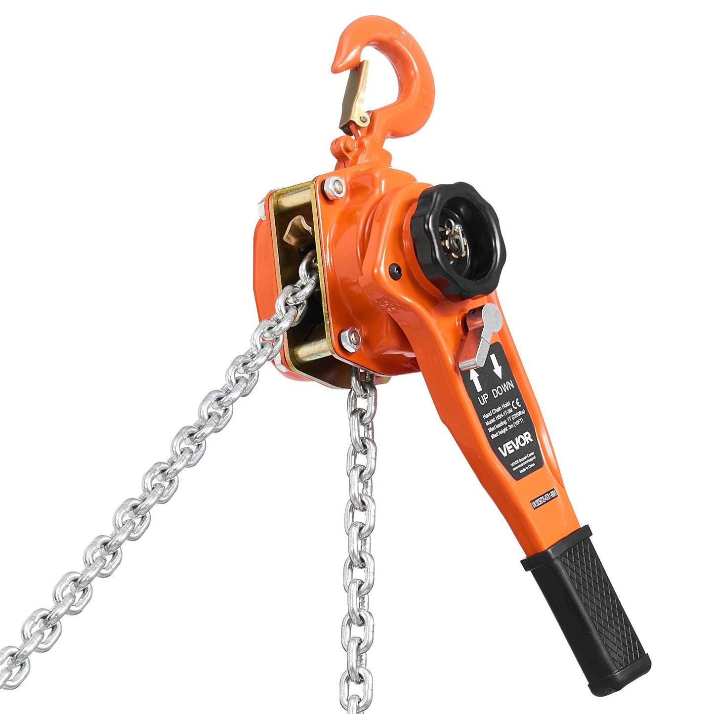 Manual Lever Chain Hoist, 1T 1000KG Capacity Heavy Duty Come Along, 3M Lift G80 Alloy Steel Chain With Dual Pawl Mechanical Brake, 360° Rotating Hooks, for Warehouse Construction Garage