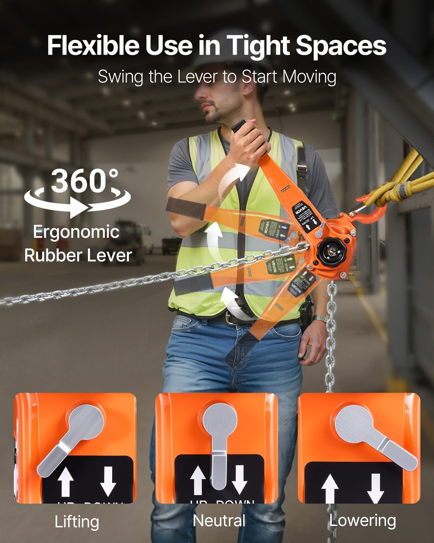 Manual Lever Chain Hoist, 3T 3000KG Capacity Heavy Duty Come Along, 3M Lift G80 Alloy Steel Chain With Dual Pawl Mechanical Brake, 360° Rotating Hooks, for Warehouse Construction Garage