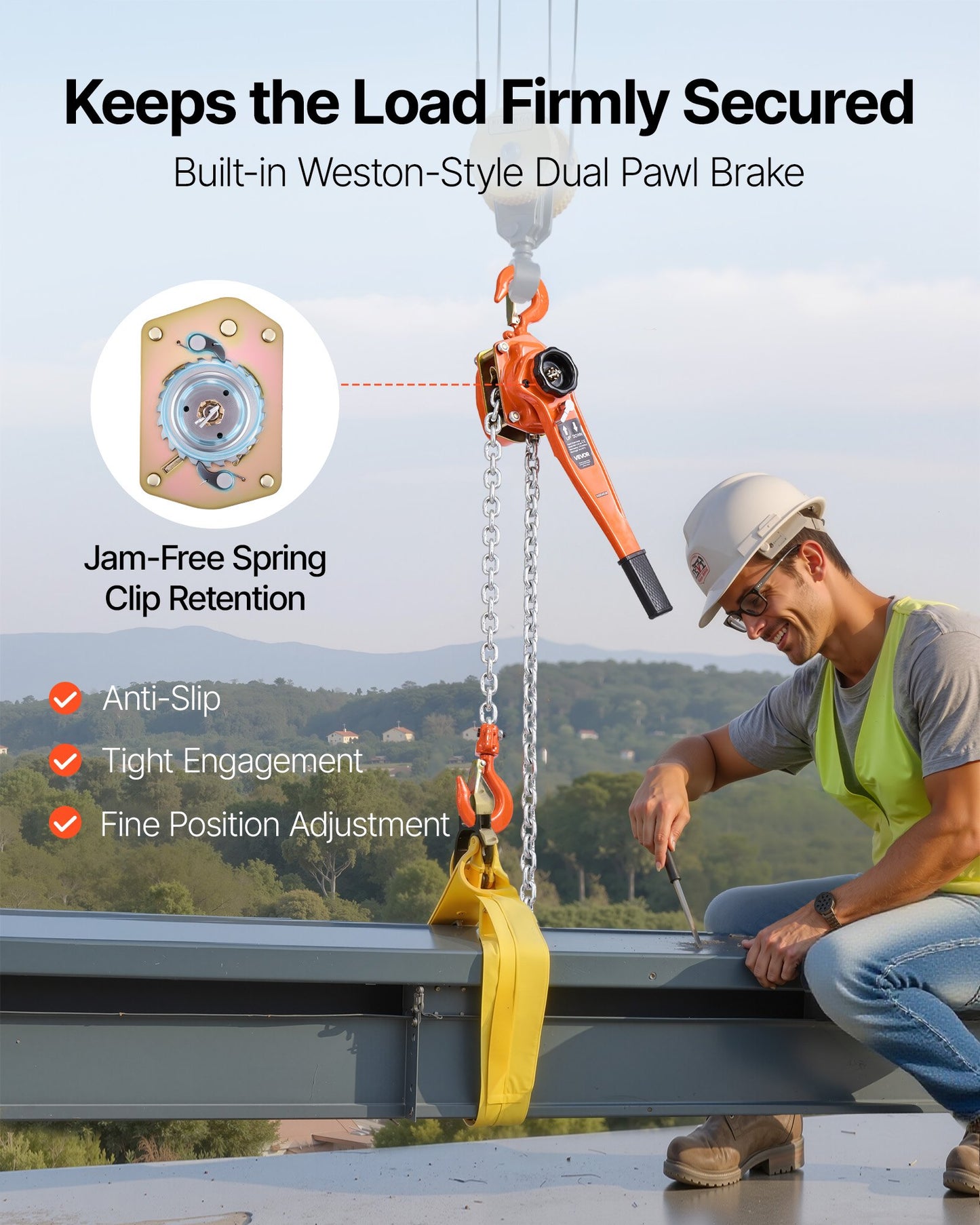 Manual Lever Chain Hoist, 3T 3000KG Capacity Heavy Duty Come Along, 6M Lift G80 Alloy Steel Chain With Dual Pawl Mechanical Brake, 360° Rotating Hooks, for Warehouse Construction Garage