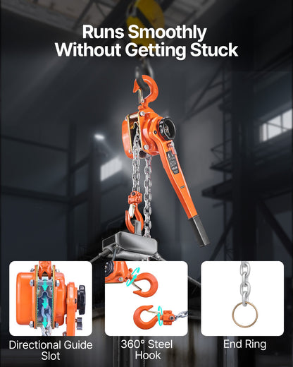 Manual Lever Chain Hoist, 3T 3000KG Capacity Heavy Duty Come Along, 6M Lift G80 Alloy Steel Chain With Dual Pawl Mechanical Brake, 360° Rotating Hooks, for Warehouse Construction Garage