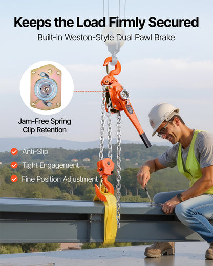 Manual Lever Chain Hoist, 6T 6000KG Capacity Heavy Duty Come Along, 6M Lift G80 Alloy Steel Chain With Dual Pawl Mechanical Brake, 360° Rotating Hooks, for Warehouse Construction Garage