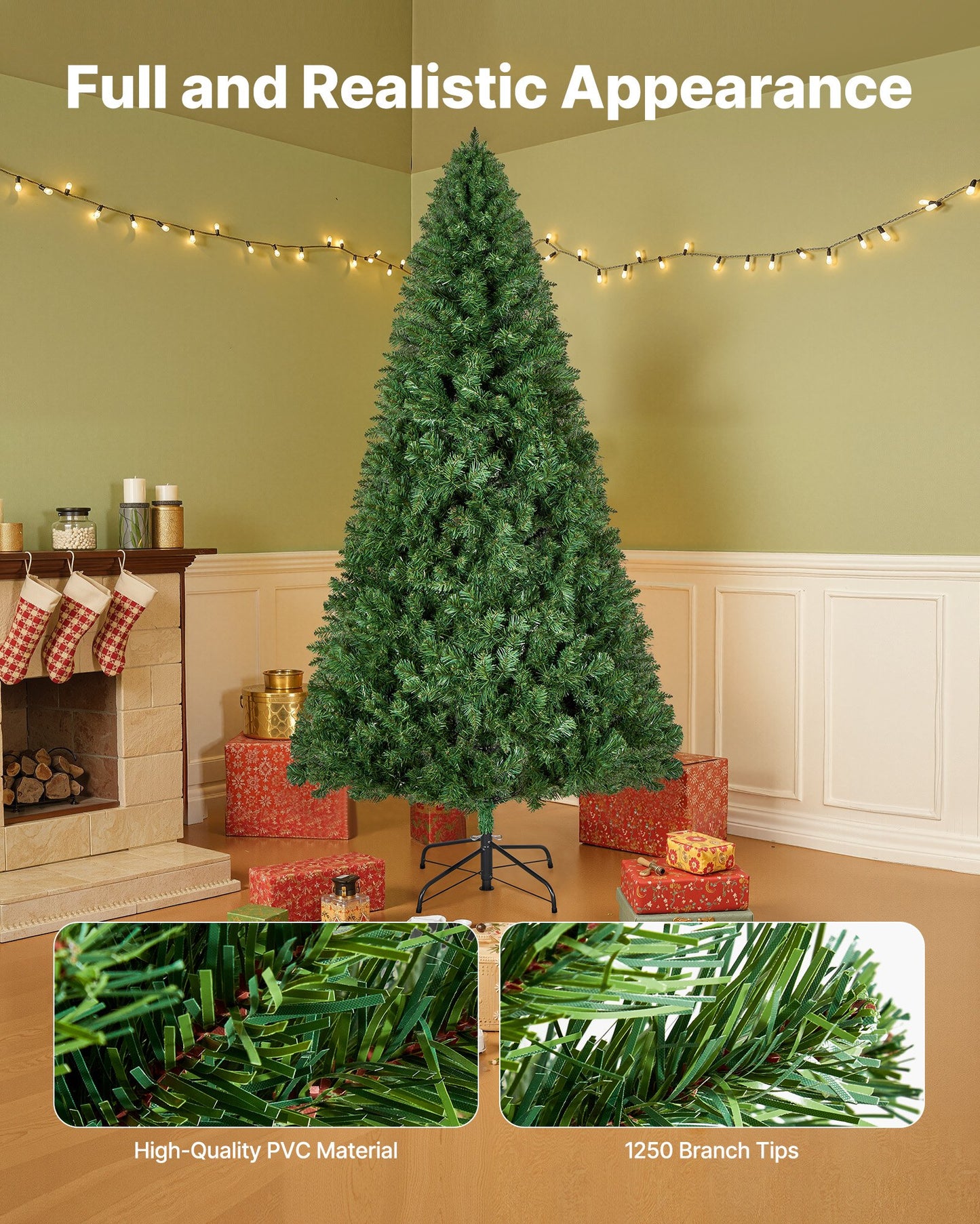 Christmas Tree, 1.8m Artificial Xmas Tree, Full Holiday Decor Trees with 1250 Branch Tips & Sturdy Metal Base for Home Party Office Decoration