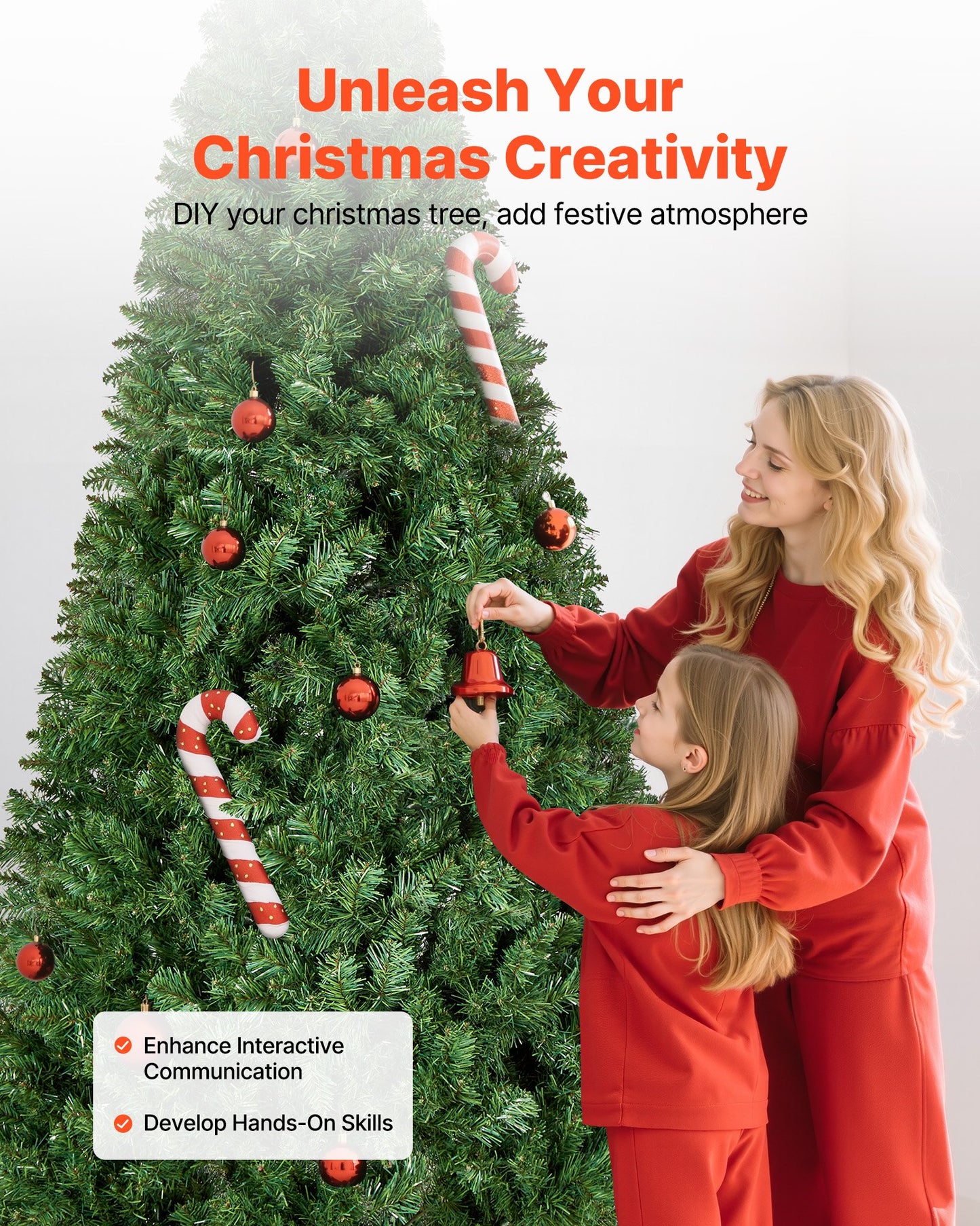 Christmas Tree, 2.2m Artificial Xmas Tree, Full Holiday Decor Trees with 1346 Branch Tips & Sturdy Metal Base for Home Party Office Decoration