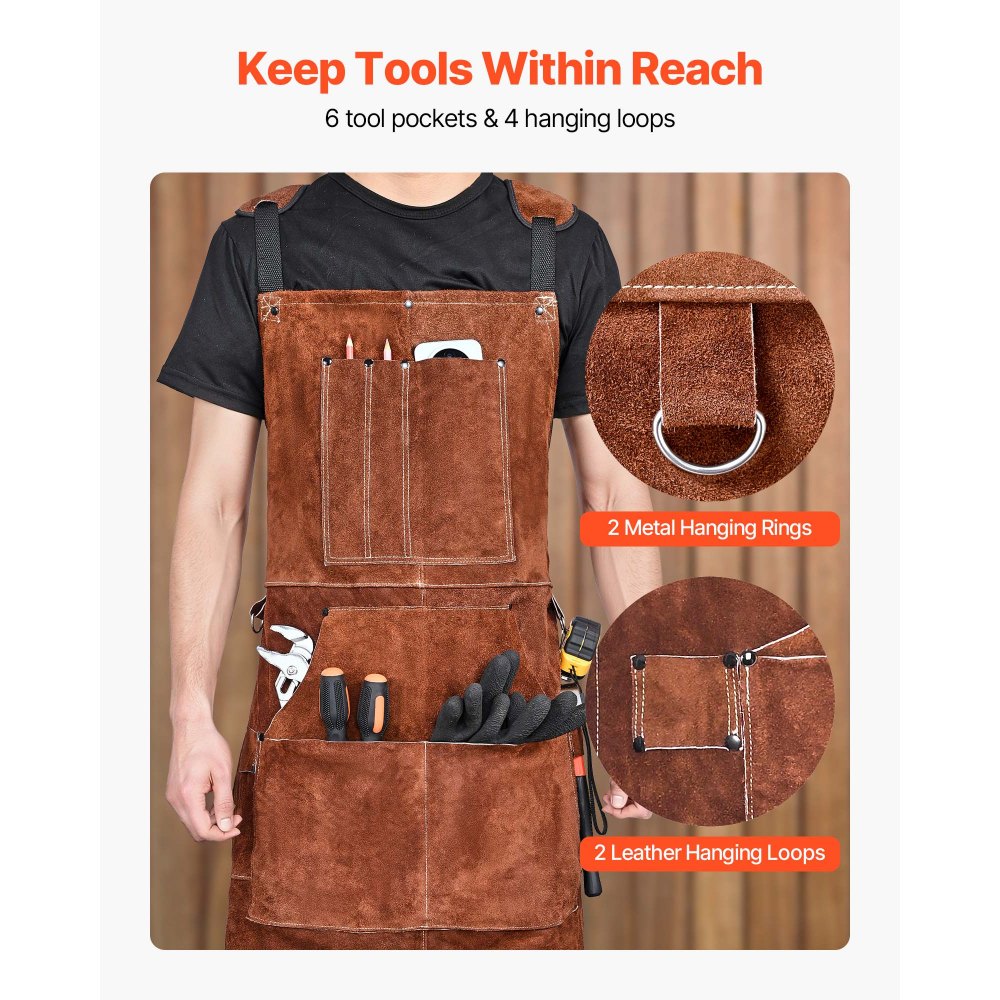 VEVOR Leather Welding Work Apron Heavy Duty Cowhide Heat Resistant Welding Apron