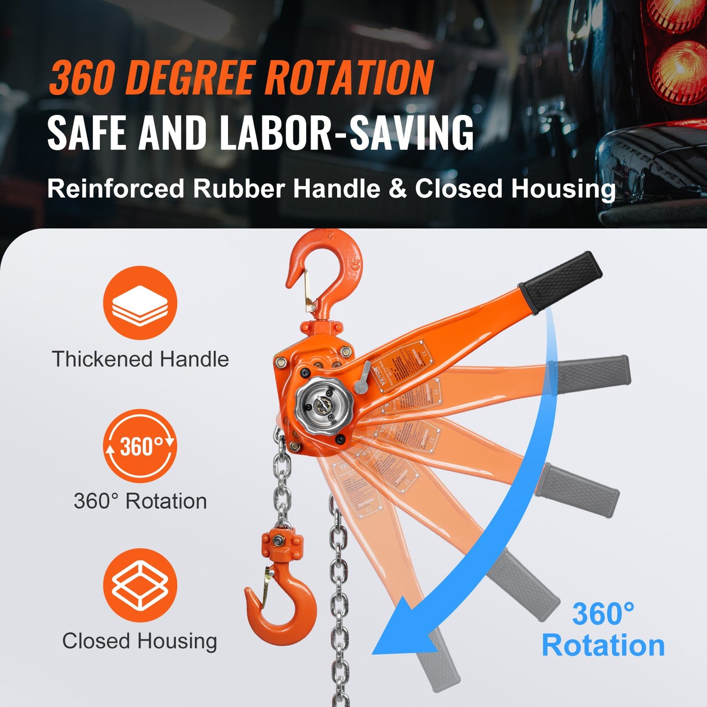 VEVOR Manual Lever Chain Hoist, 1-1/2 Ton 3300 lbs Capacity 10 FT Come Along, G80