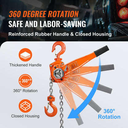 VEVOR Manual Lever Chain Hoist, 1-1/2 Ton 3300 lbs Capacity 10 FT Come Along, G80