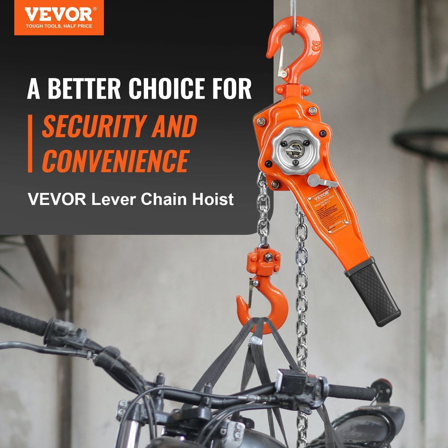 Manual Lever Chain Hoist, 0.75 Ton Capacity, 1.4 m Lift, G80 Steel, 360° Hook