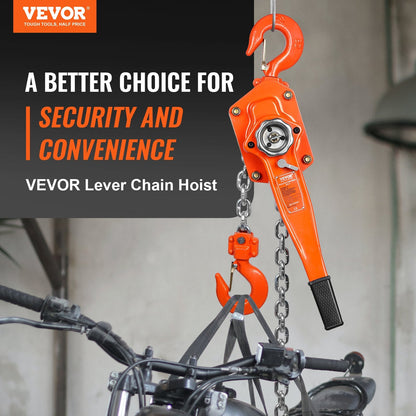 Manual Lever Chain Hoist, 3 Ton Capacity, 2.8 m Lift, G80 Steel, 360° Rotating Hook