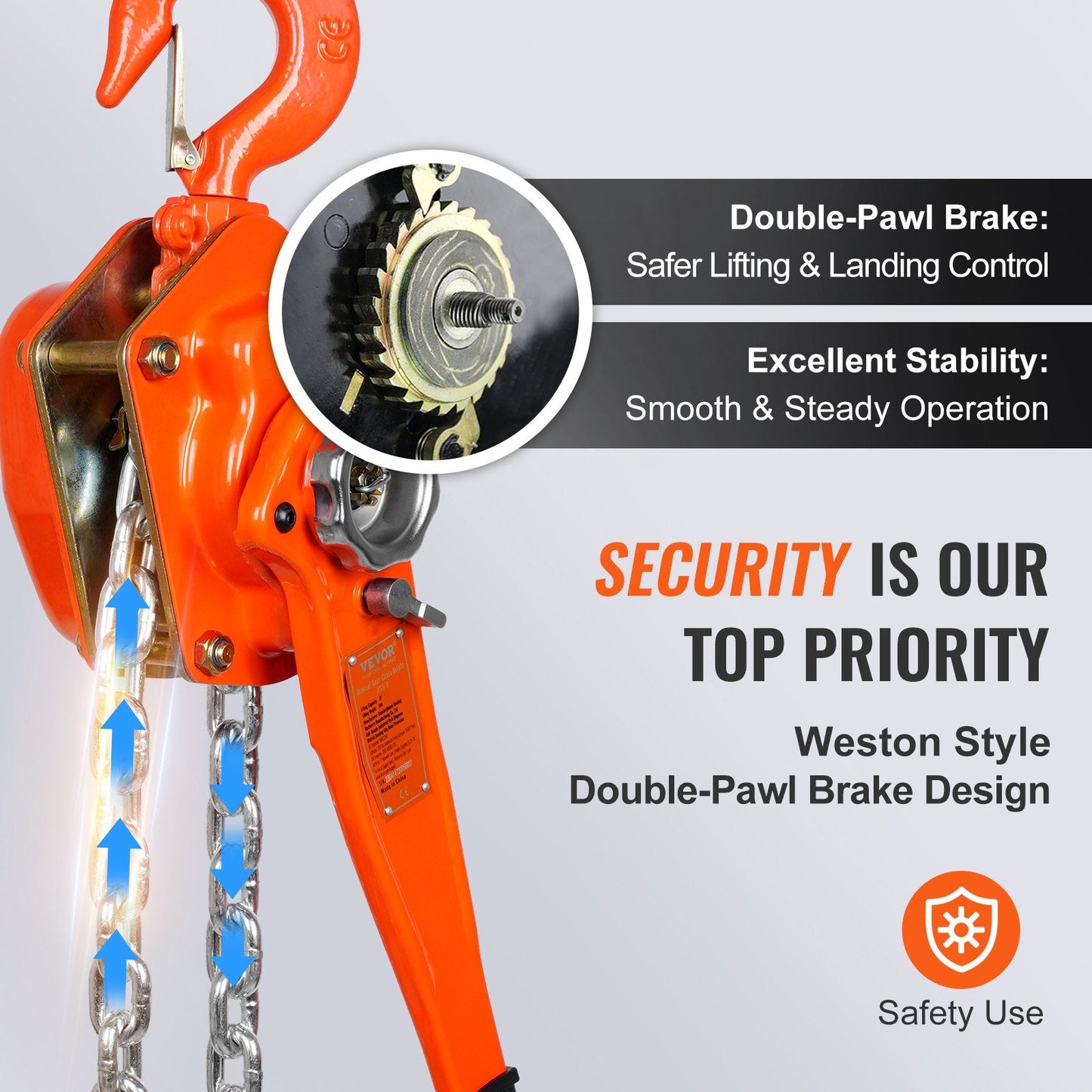 Manual Lever Chain Hoist, 3 Ton Capacity, 2.8 m Lift, G80 Steel, 360° Rotating Hook