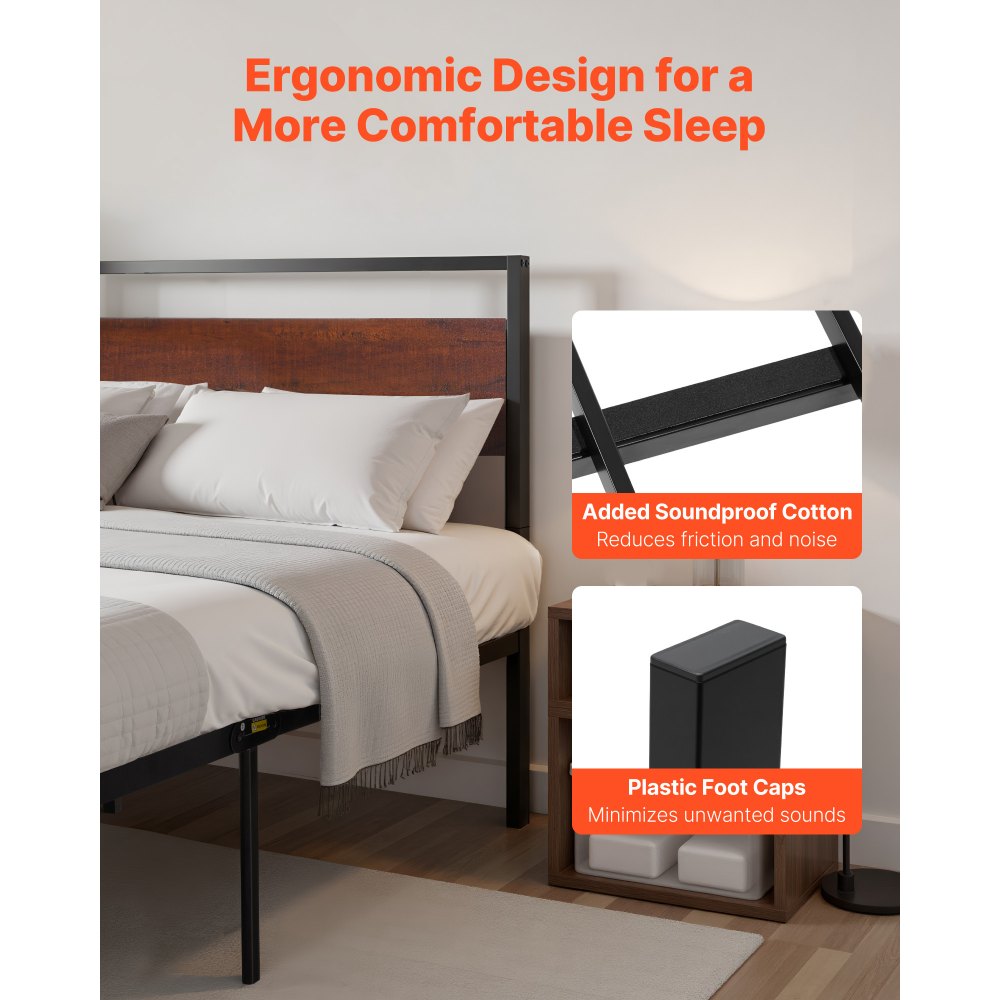 VEVOR King Size Metal Platform Bed Frame with Headboard & Under-Bed Storage 35cm