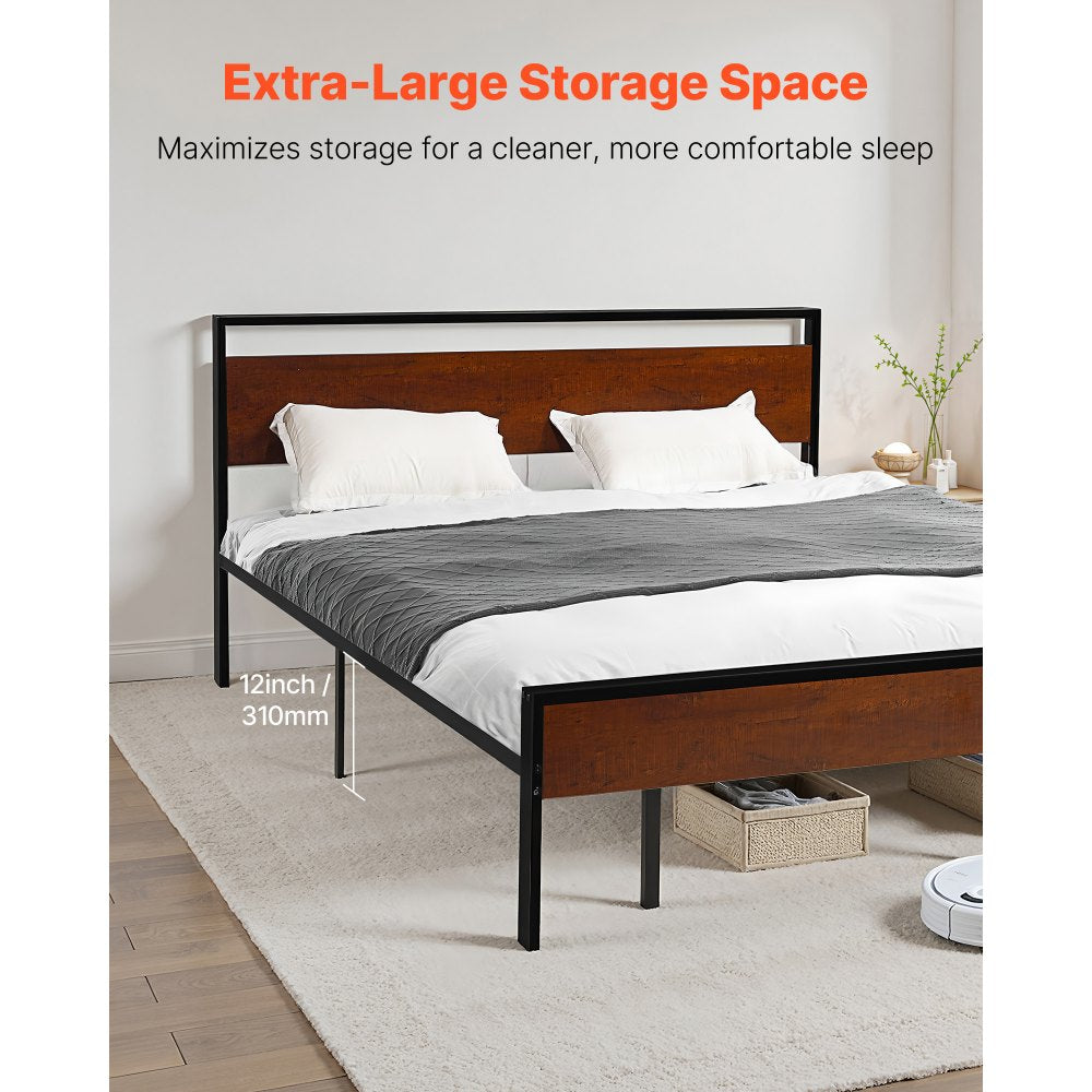 VEVOR King Size Metal Platform Bed Frame with Headboard & Under-Bed Storage 35cm