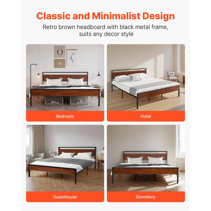 VEVOR King Size Metal Platform Bed Frame with Headboard & Under-Bed Storage 35cm