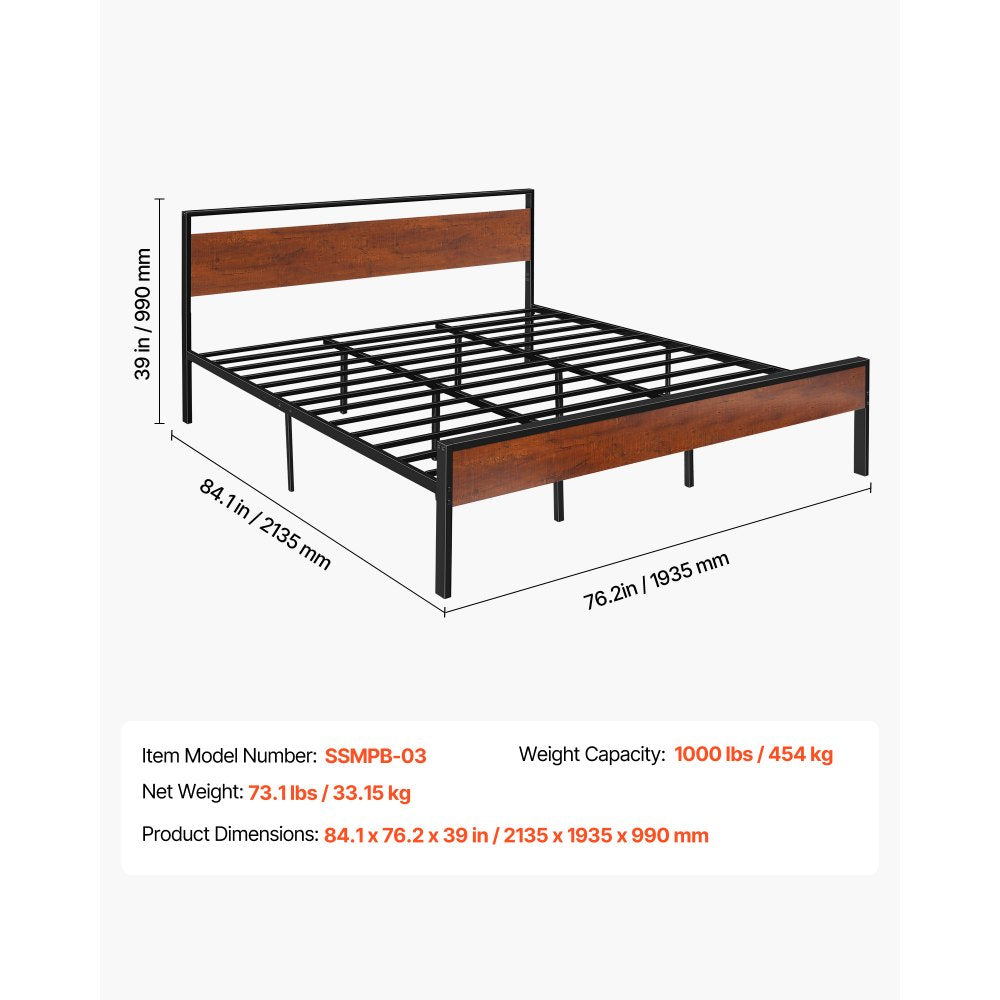 VEVOR King Size Metal Platform Bed Frame with Headboard & Under-Bed Storage 35cm