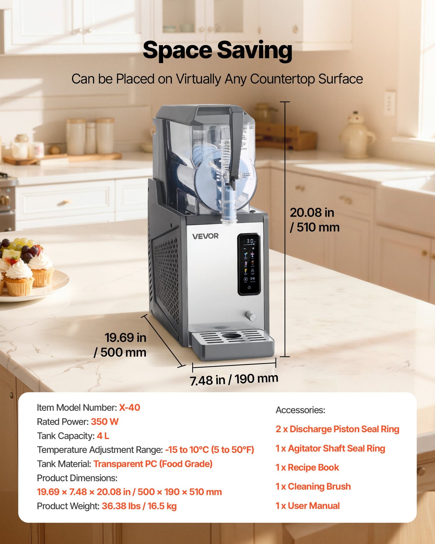 Slushie Machine, 4L/135oz No Ice Needed Slushy Machine for Home, Frozen Drink Maker with Single Tank, Margarita Machine with Self-Cleaning, for Frozen Margaritas, Frappés, Milkshake & More