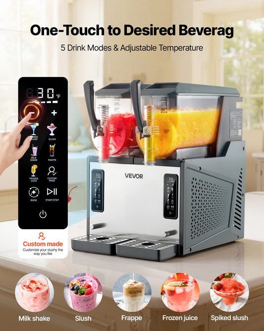 Slushie Machine, 4L/135oz x 2 Tank Slushy Machine for Home, No Ice Needed Frozen Drink Maker, Margarita Maker with Self-Cleaning, for Frozen Margaritas, Frappés, Milkshake & More