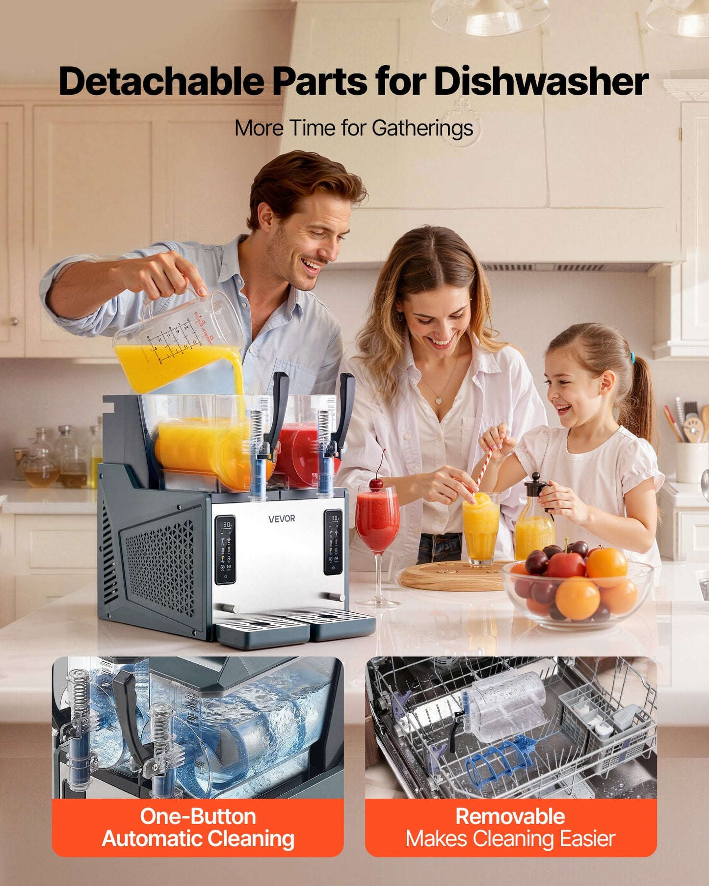 Slushie Machine, 4L/135oz x 2 Tank Slushy Machine for Home, No Ice Needed Frozen Drink Maker, Margarita Maker with Self-Cleaning, for Frozen Margaritas, Frappés, Milkshake & More