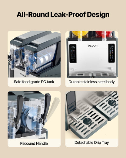 Slushie Machine, 4L/135oz x 2 Tank Slushy Machine for Home, No Ice Needed Frozen Drink Maker, Margarita Maker with Self-Cleaning, for Frozen Margaritas, Frappés, Milkshake & More