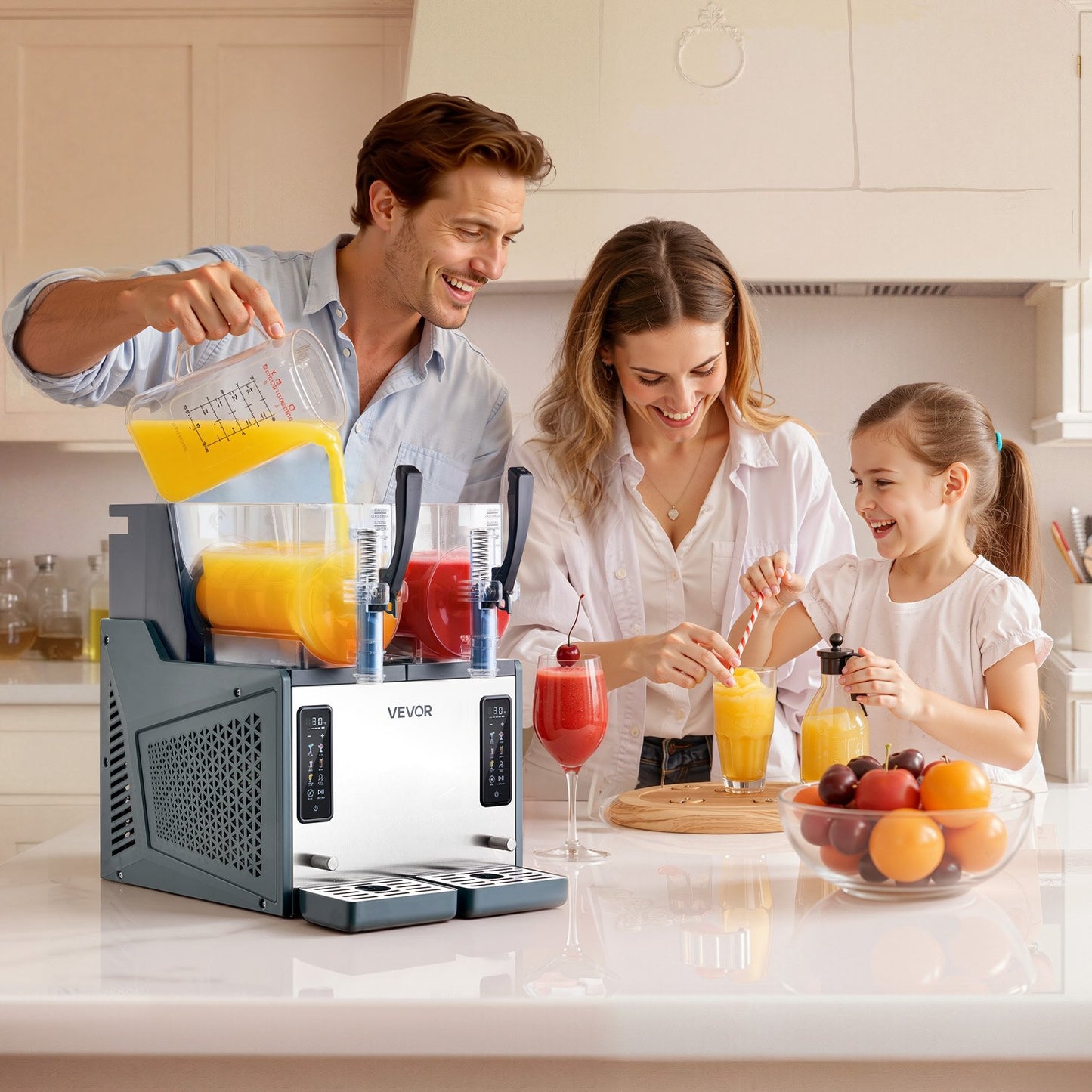 Slushie Machine, 4L/135oz x 2 Tank Slushy Machine for Home, No Ice Needed Frozen Drink Maker, Margarita Maker with Self-Cleaning, for Frozen Margaritas, Frappés, Milkshake & More