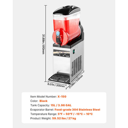 VEVOR Commercial Slushy Machine 15L Margarita Smoothie Frozen Drink Maker