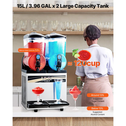 VEVOR Commercial Slushy Machine 15Lx2 Tank Margarita Smoothie Frozen Drink Maker
