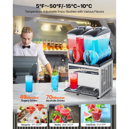 VEVOR Commercial Slushy Machine 15Lx2 Tank Margarita Smoothie Frozen Drink Maker