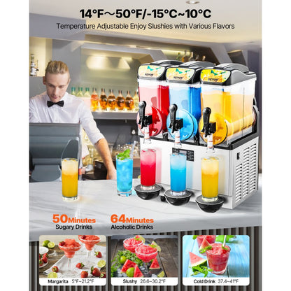VEVOR Commercial Slushy Machine 15Lx3 Tank Margarita Smoothie Frozen Drink Maker