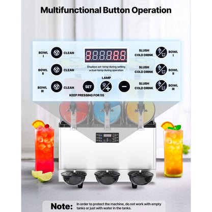 VEVOR Commercial Slushy Machine 15Lx3 Tank Margarita Smoothie Frozen Drink Maker