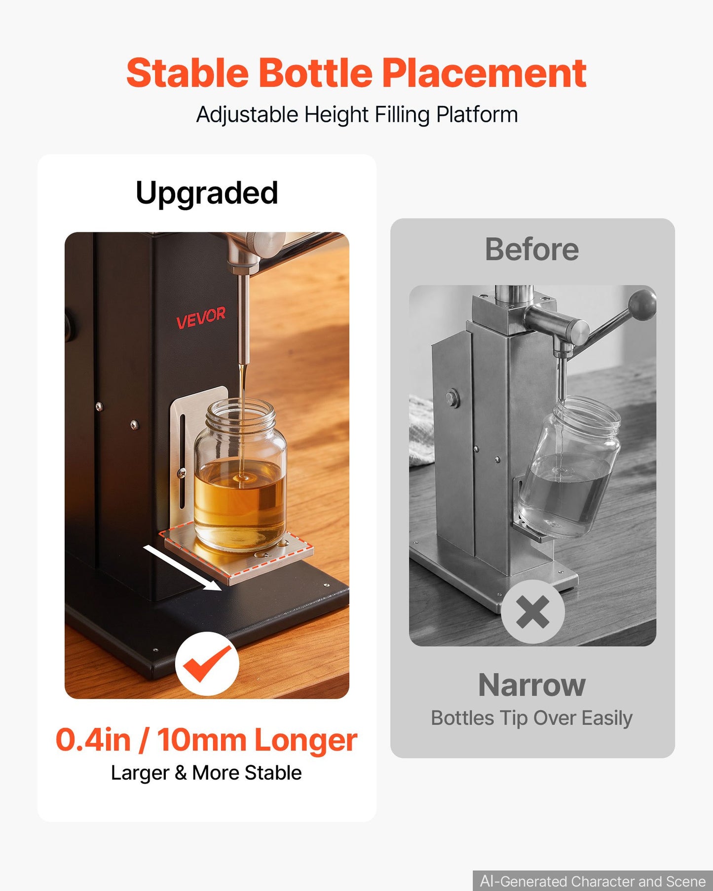 Manual Filling Machine, 5-60 ml, 10 L Hopper, Paste Liquid Filler, for Water, Honey, Oil, Shampoo and Lotion, Anti-Drip Nozzle, Adjustable Bottle Stand, Carbon Steel Body, Effort-Saving Handle