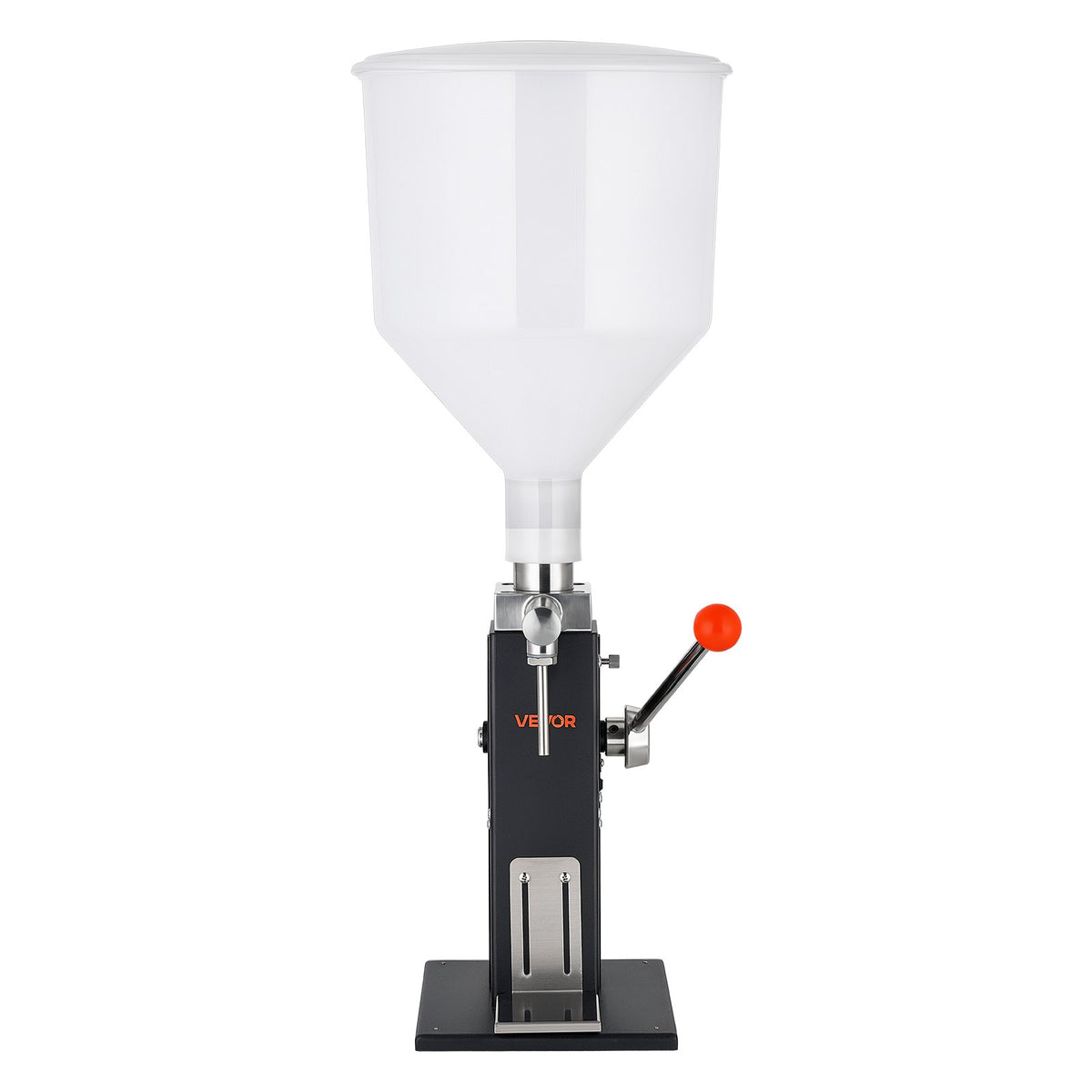 Manual Filling Machine, 5-60 ml, 10 L Hopper, Paste Liquid Filler, for Water, Honey, Oil, Shampoo and Lotion, Anti-Drip Nozzle, Adjustable Bottle Stand, Carbon Steel Body, Effort-Saving Handle