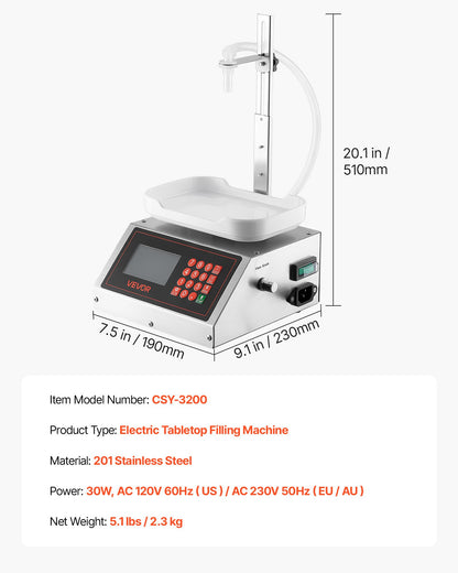 Liquid Filling Machine, 10-1000g Recommend Automatic Bottle Filler, for Water, Detergent, Oil, Premium Stainless Steel Body, Digital Weighing, Adjustable Stand, Memory Presets, Easy to Operate