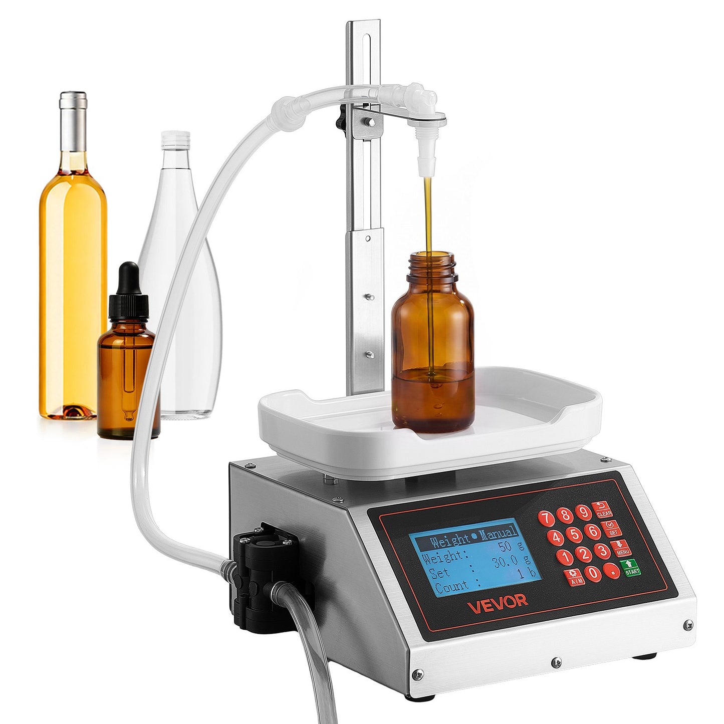 Liquid Filling Machine, 10-1000g Recommend Automatic Bottle Filler, for Water, Detergent, Oil, Premium Stainless Steel Body, Digital Weighing, Adjustable Stand, Memory Presets, Easy to Operate