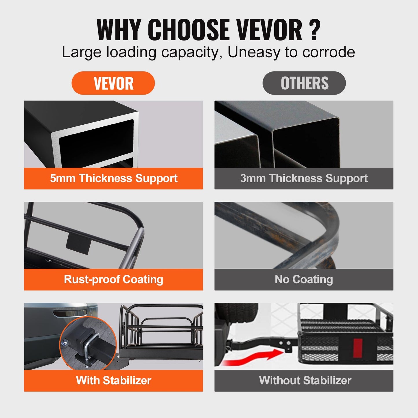 VEVOR 1524 x 610 x 355 mm/60*24*14 inch Hitch Cargo Carrier, 400lbs Capacity Folding