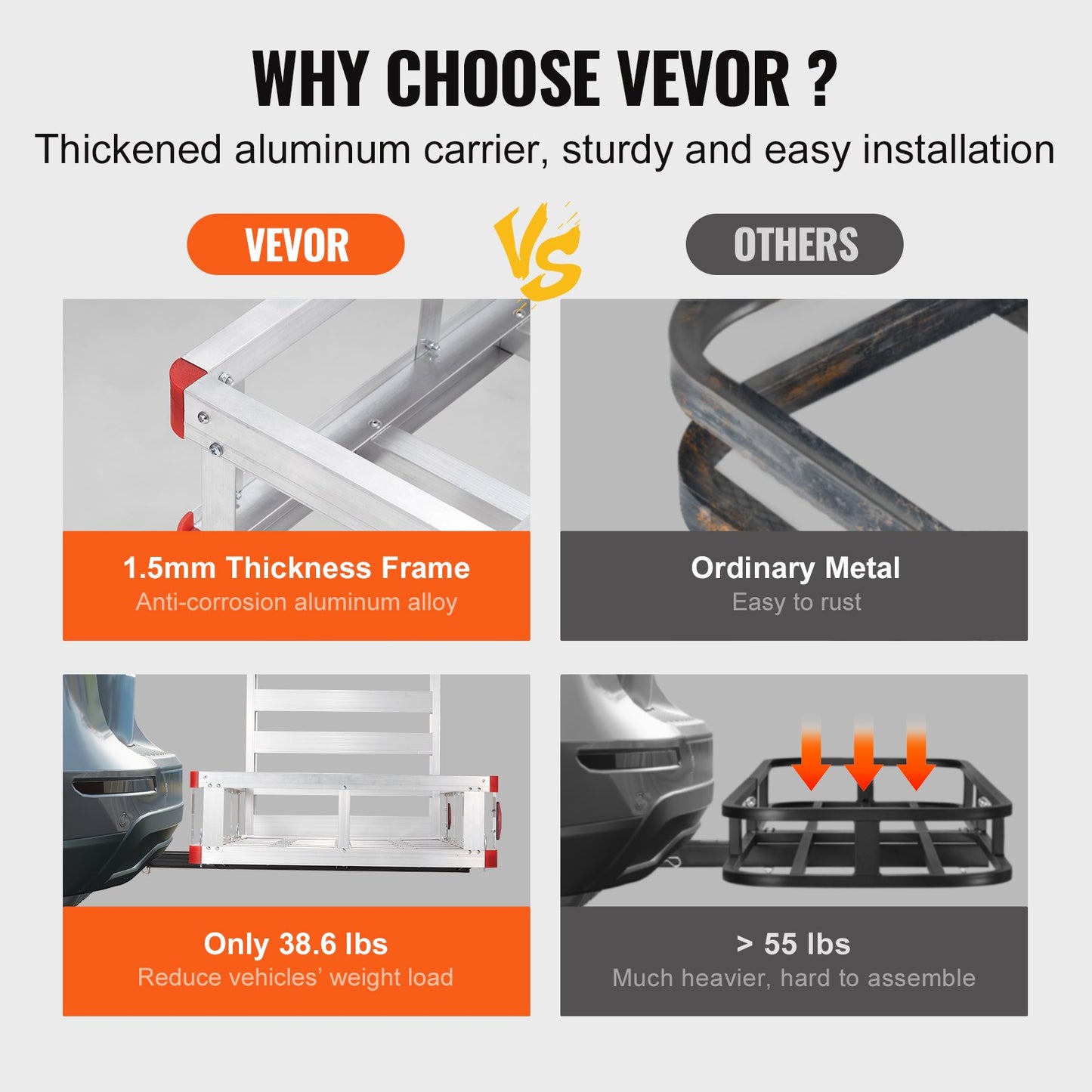 VEVOR 50 x 29.5 x 8.7 in Hitch Cargo Carrier, 500lb Capacity Trailer Hitch Mount