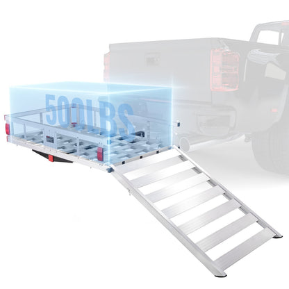 Aluminum Hitch Cargo Carrier with Ramp - 227 kg Capacity, 1.27 x 0.75 x 0.22 m
