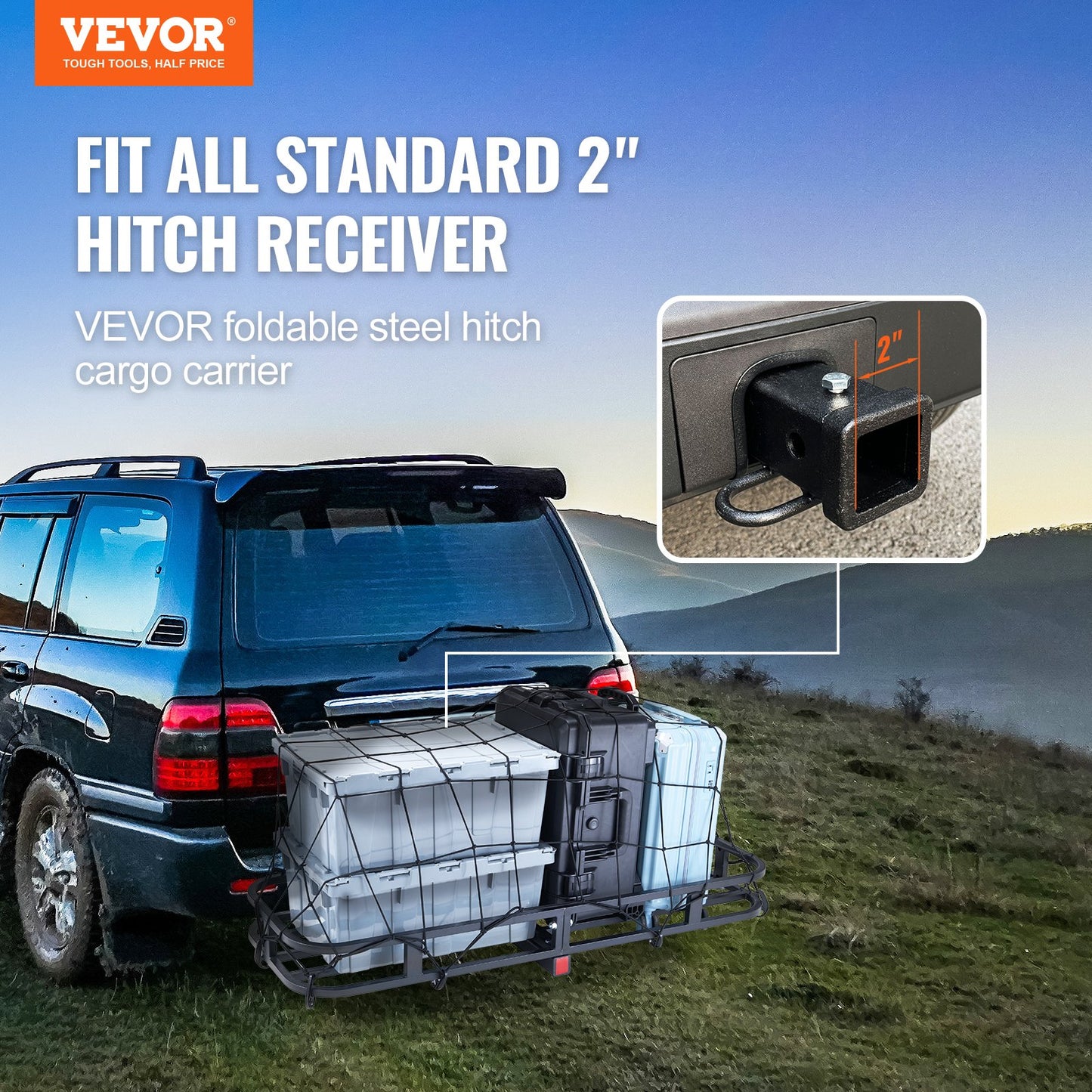 VEVOR 53 x 19 x 5 in Hitch Cargo Carrier, 500lb Capacity Trailer Hitch Mount Cargo