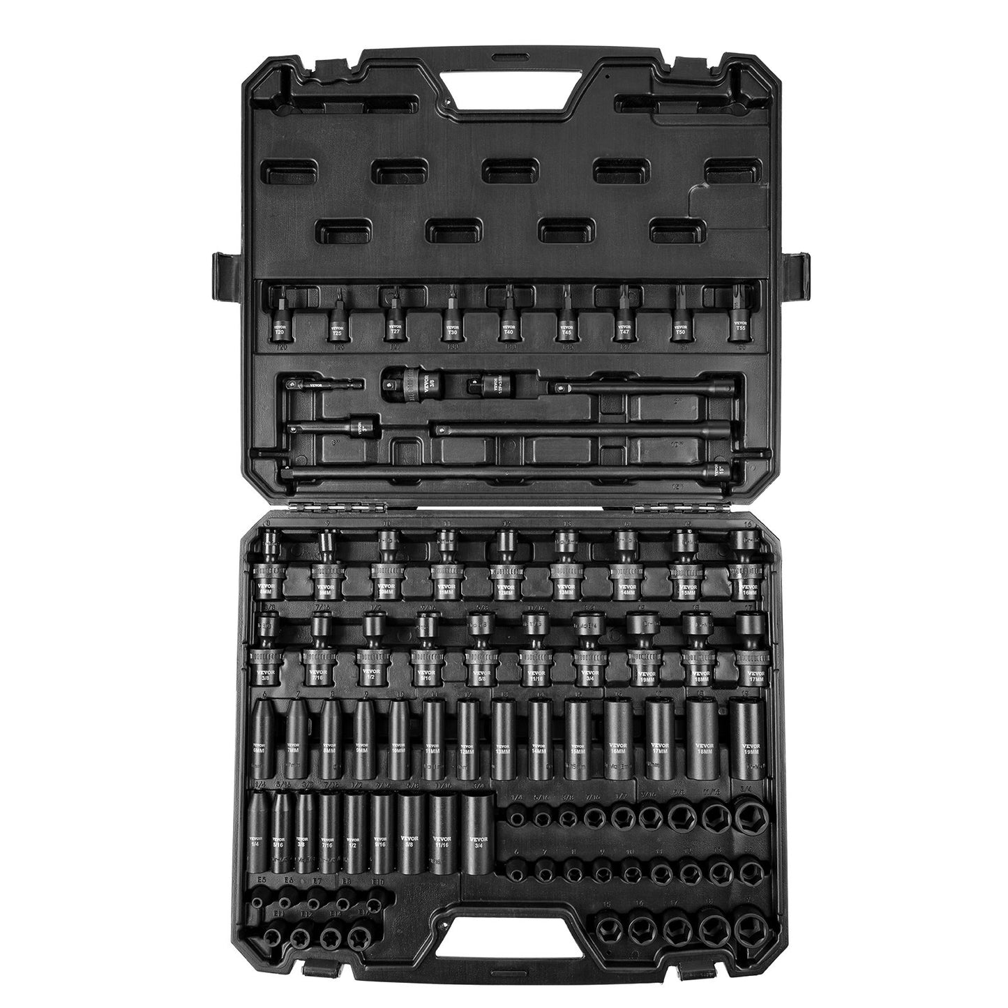 VEVOR 3/8" Drive Impact Socket Set, 90 Piece Socket Set SAE 1/4"-3/4" and Metric