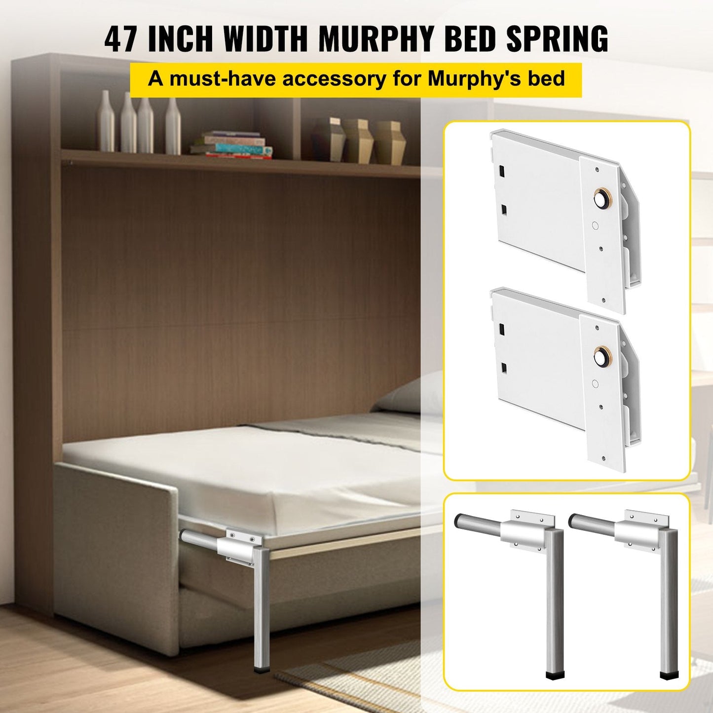 DIY Horizontal Murphy Bed Kit for Twin/Queen Size, 250kg Capacity, Space-Saving