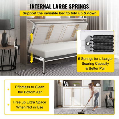 DIY Horizontal Murphy Bed Kit for Twin/Queen Size, 250kg Capacity, Space-Saving