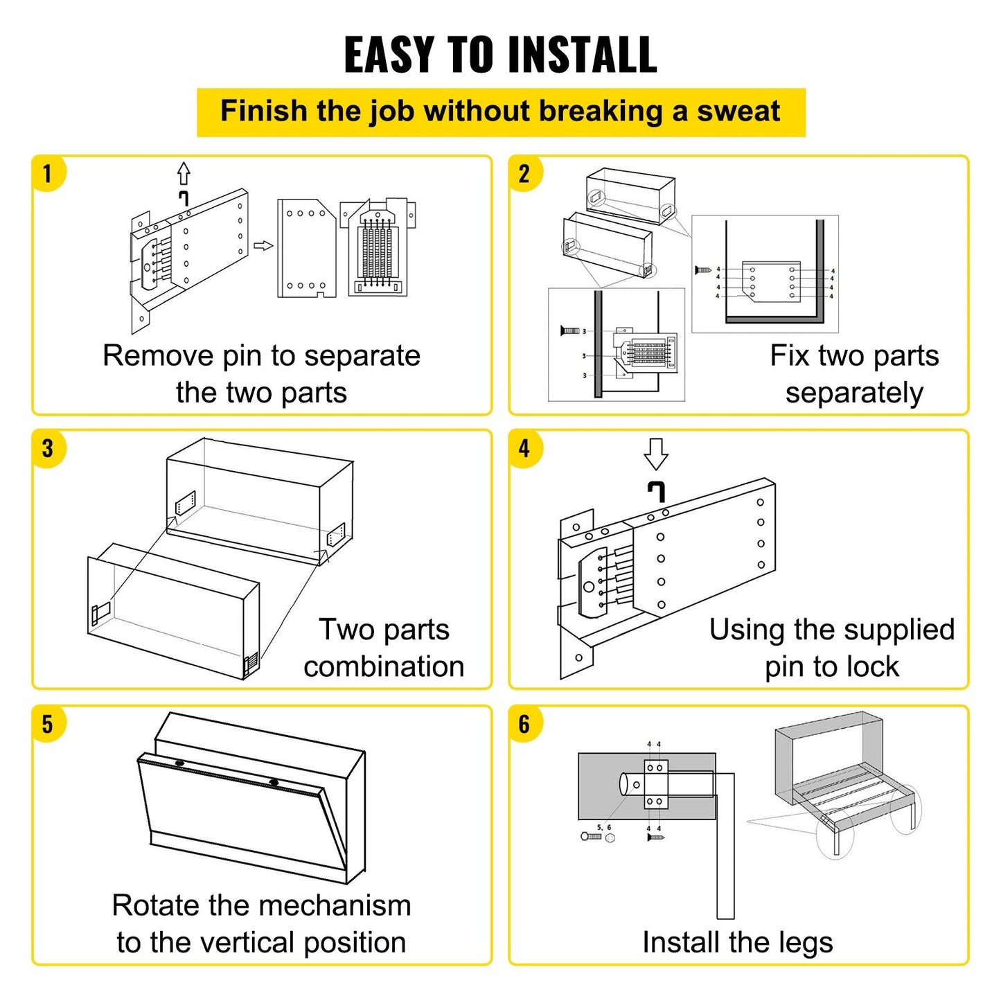 DIY Horizontal Murphy Bed Kit for Twin/Queen Size, 250kg Capacity, Space-Saving