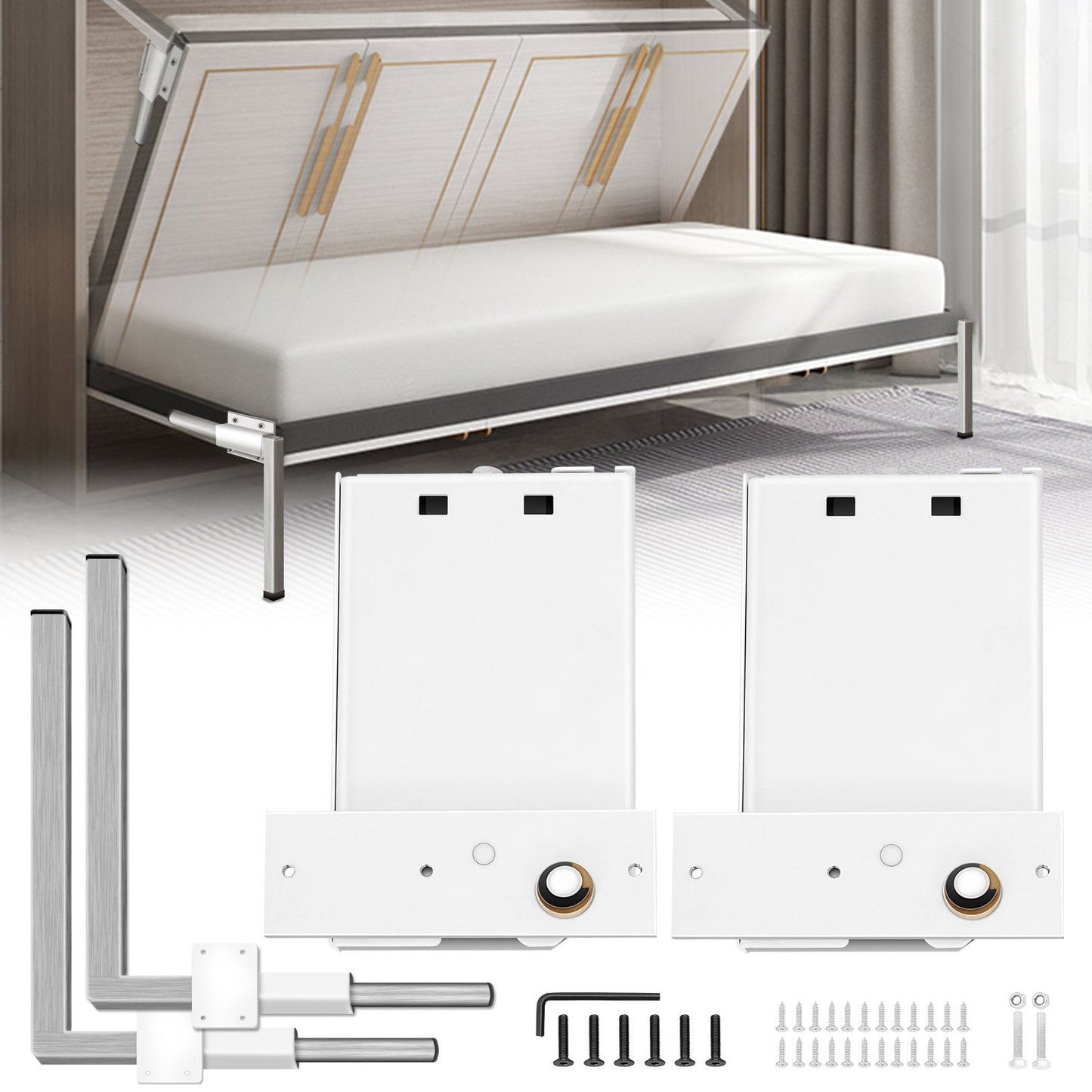 DIY Horizontal Murphy Bed Kit for Twin/Queen Size, 250kg Capacity, Space-Saving