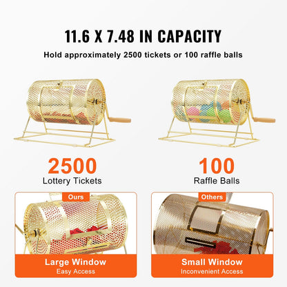Brass Plated Raffle Drum, Holds 2500 Tickets, with Wooden Handle, 1.6 kg