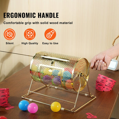 VEVOR Raffle Drum, 11.6 x Ø7.48 inch Brass Plated Raffle Ticket Spinning Cage, Holds