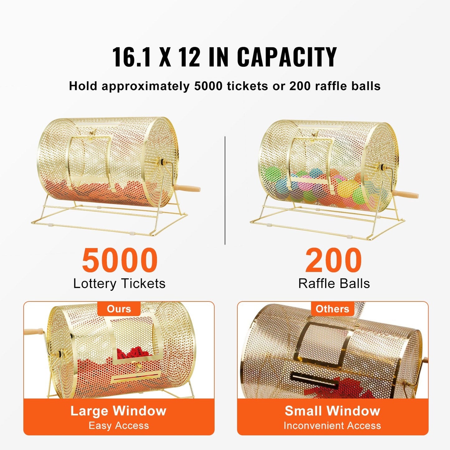 Brass Plated Raffle Cage, 0.41 x 0.30m, Holds 5000 Tickets or 200 Balls