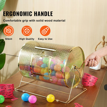 VEVOR Raffle Drum, 16.1 x Ø12 inch Brass Plated Raffle Ticket Spinning Cage, Holds