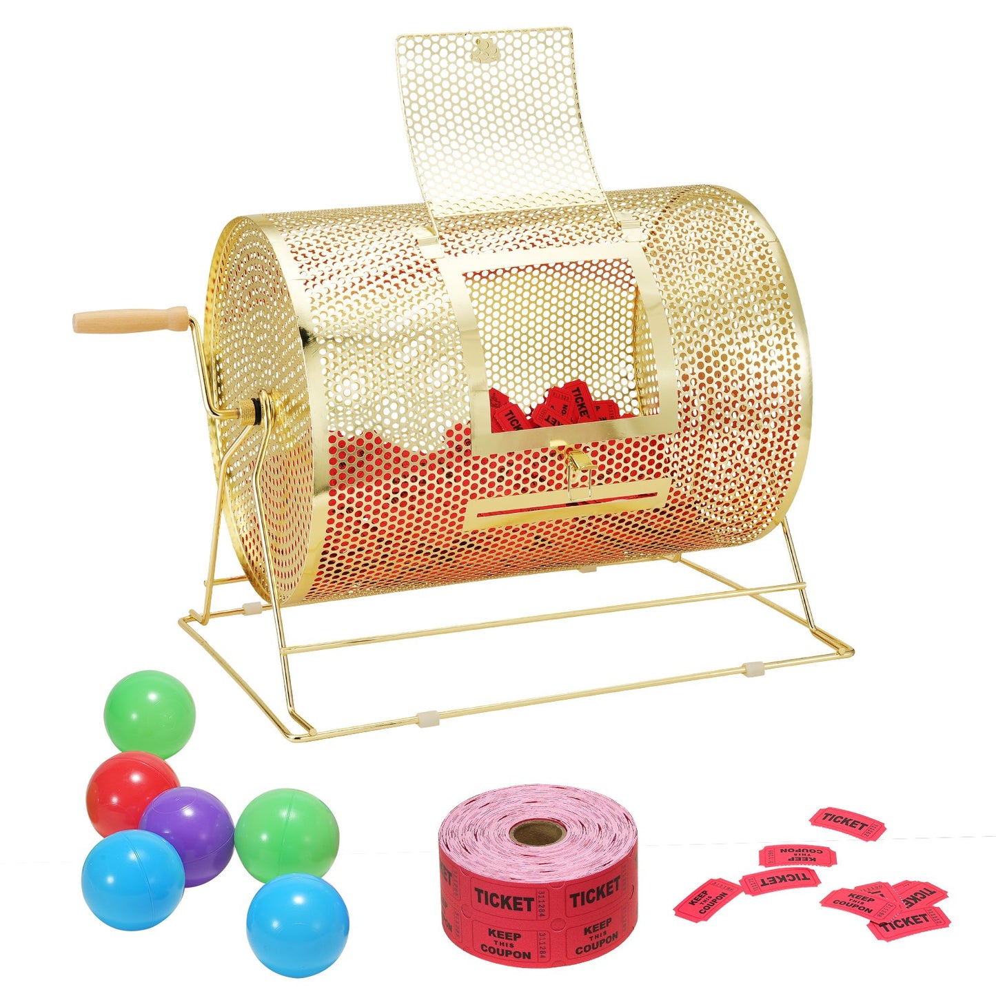 VEVOR Raffle Drum, 16.1 x Ø12 inch Brass Plated Raffle Ticket Spinning Cage, Holds