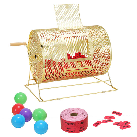 VEVOR Raffle Drum, 16.1 x Ø12 inch Brass Plated Raffle Ticket Spinning Cage, Holds